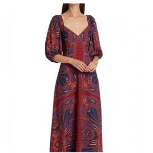 FARM Rio Red and Blue Midi Dress
